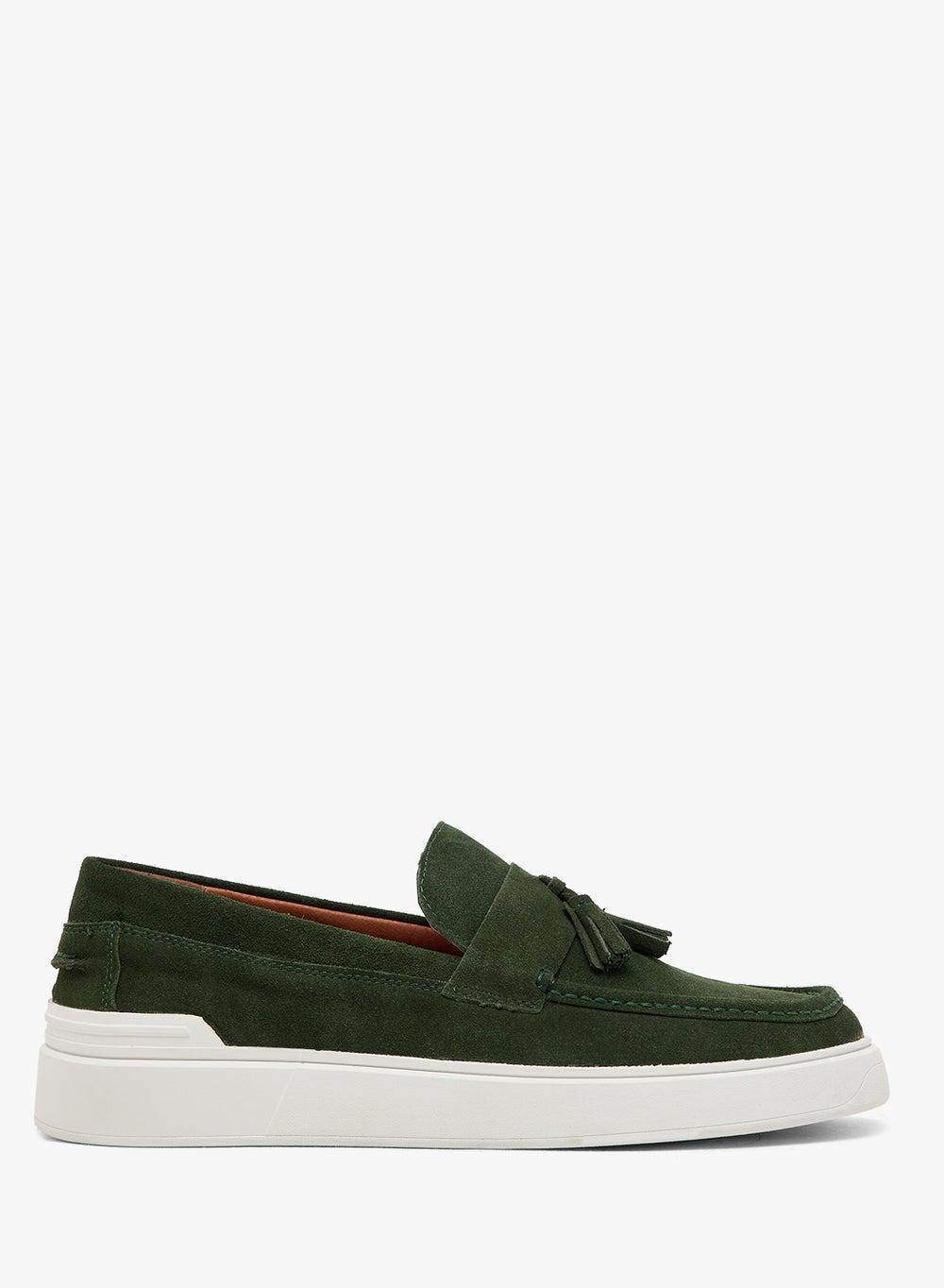 A68837 Genuine Suede Leather Green Casual Loafers - Image 1