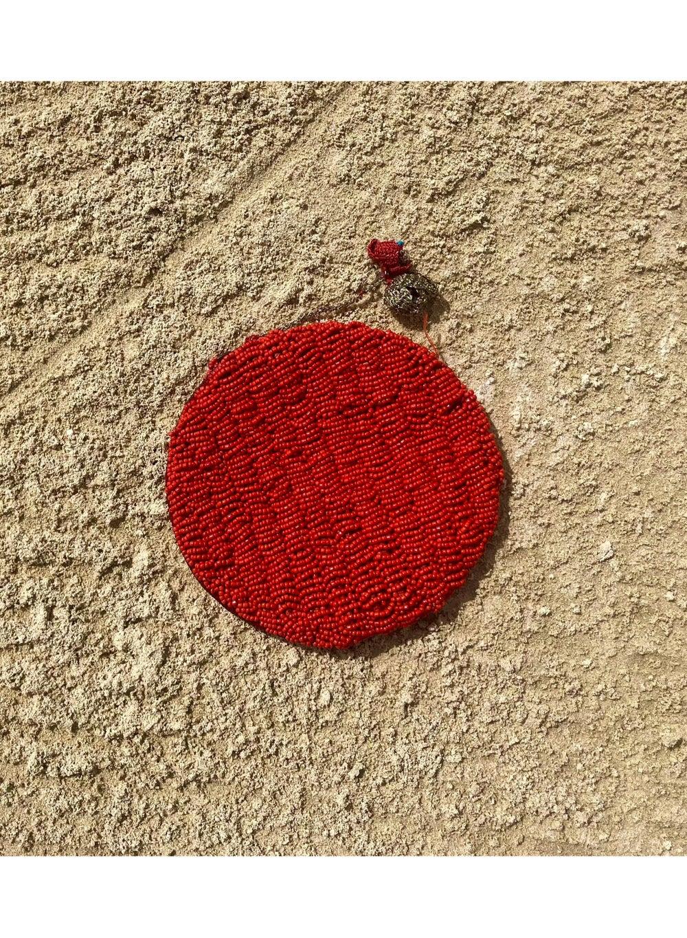 Tohfa Luxe Lina Red Beaded Circular Clutch 18.5x19 - Image 1