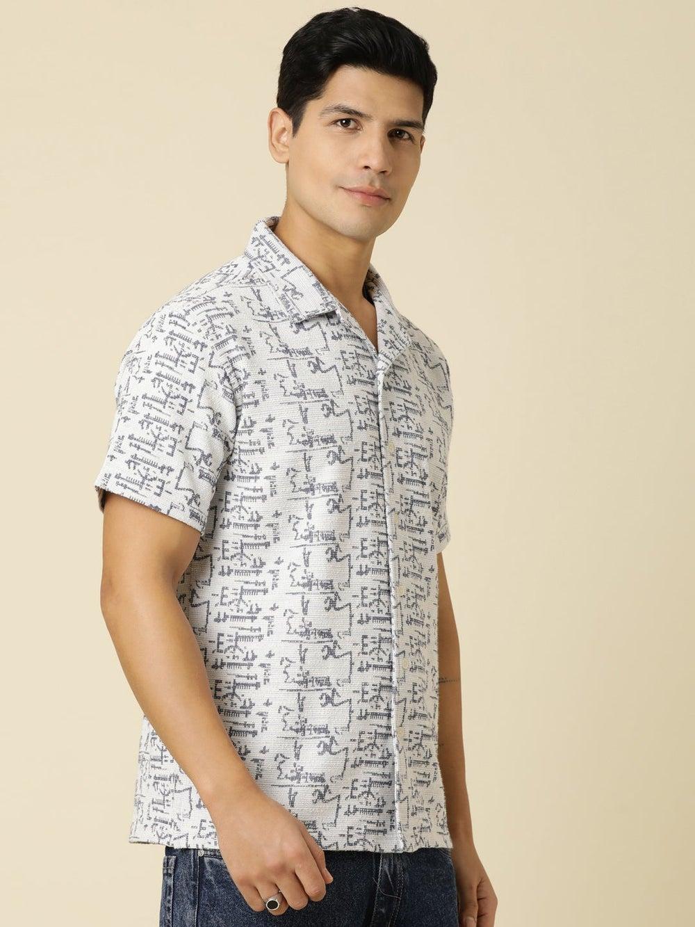 JOVEN Navy Printed Dobby Oversized Casual Shirt - Image 1