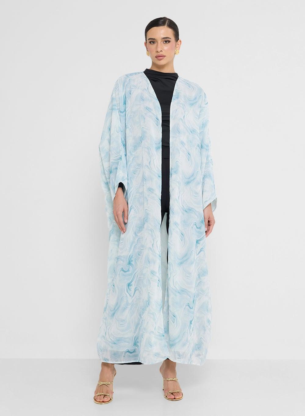 Marble Print Abaya Y250524005 Multicolor Elegance - Image 1