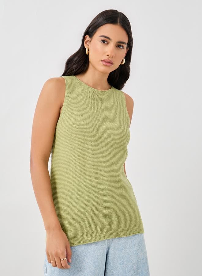 Styli Green Sleeveless Knitted Round Neck Top - Image 1