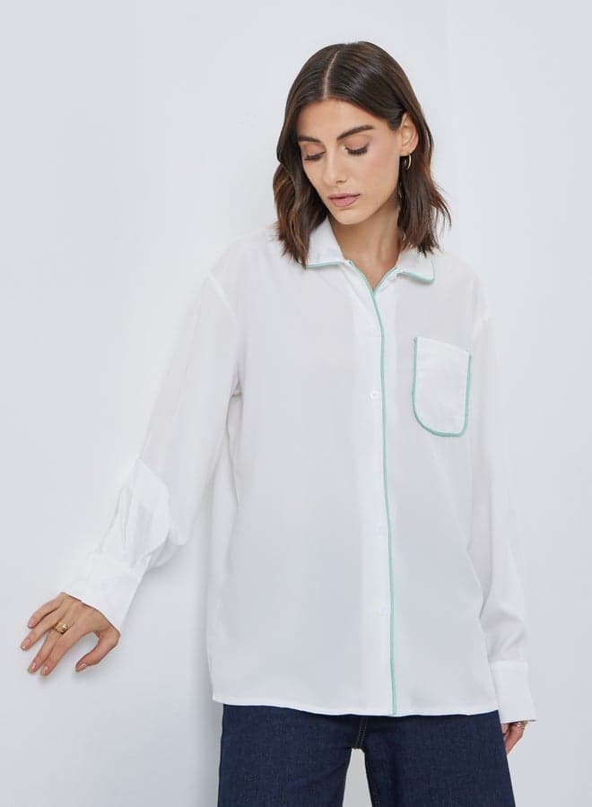 Take Two Solid Buttoned Shirt with Pocket White - Image 1