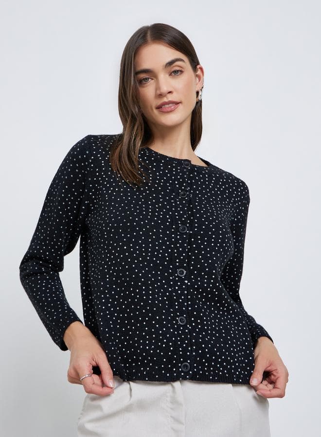 Styli Black Dotted Knit Cardigan Regular Fit - Image 1