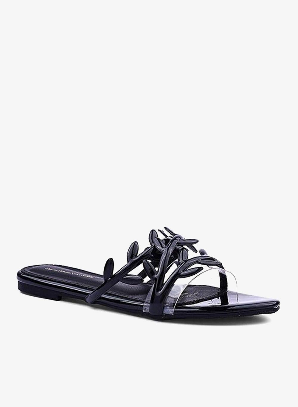 Black Open-Toe Flat Sandals for Women - Image 1
