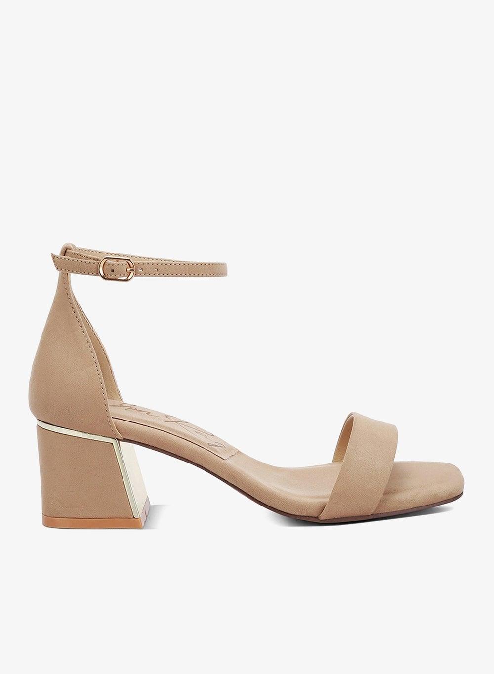 Taupe Block Heel Sandals Sh4752 with Metallic Accent - Image 1