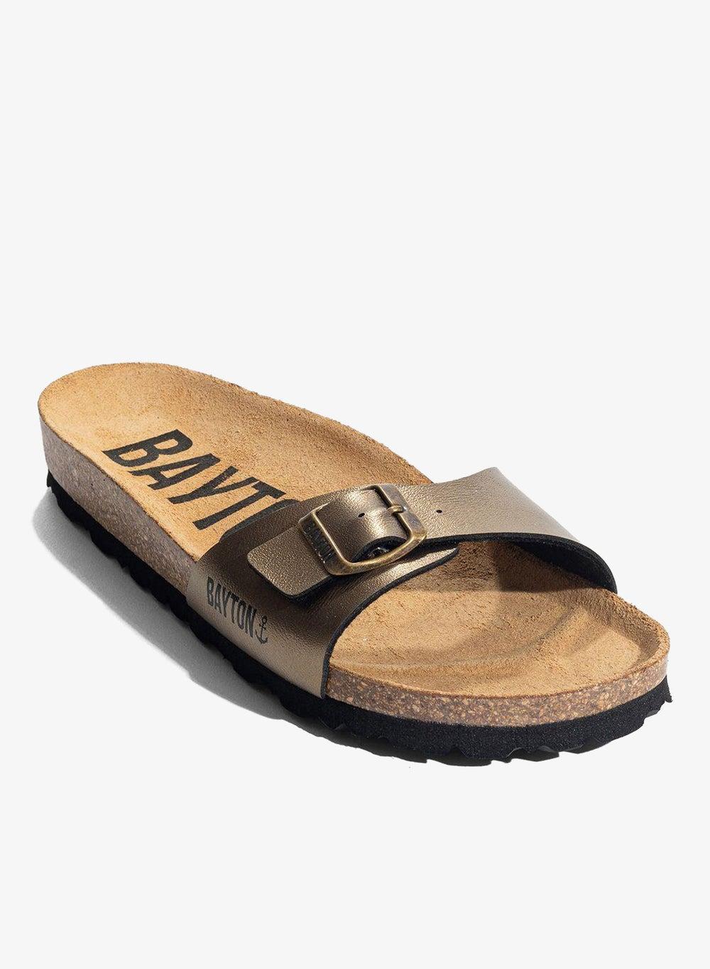 Zephyr One Strap Bronze Cork Flat Sandals - Image 1