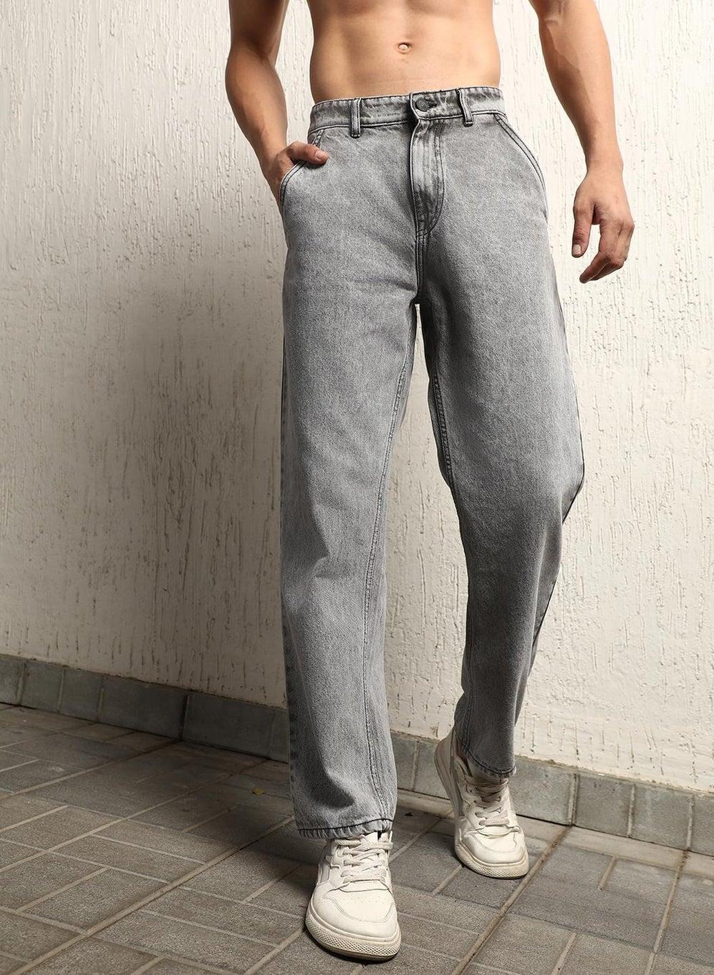 Men’s Grey Bleached Cotton Loose Fit Jeans - Image 1