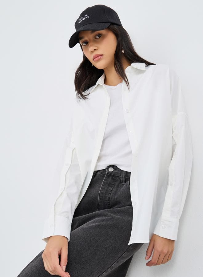 Styli White Collared Button Sleeve Shirt - Image 1