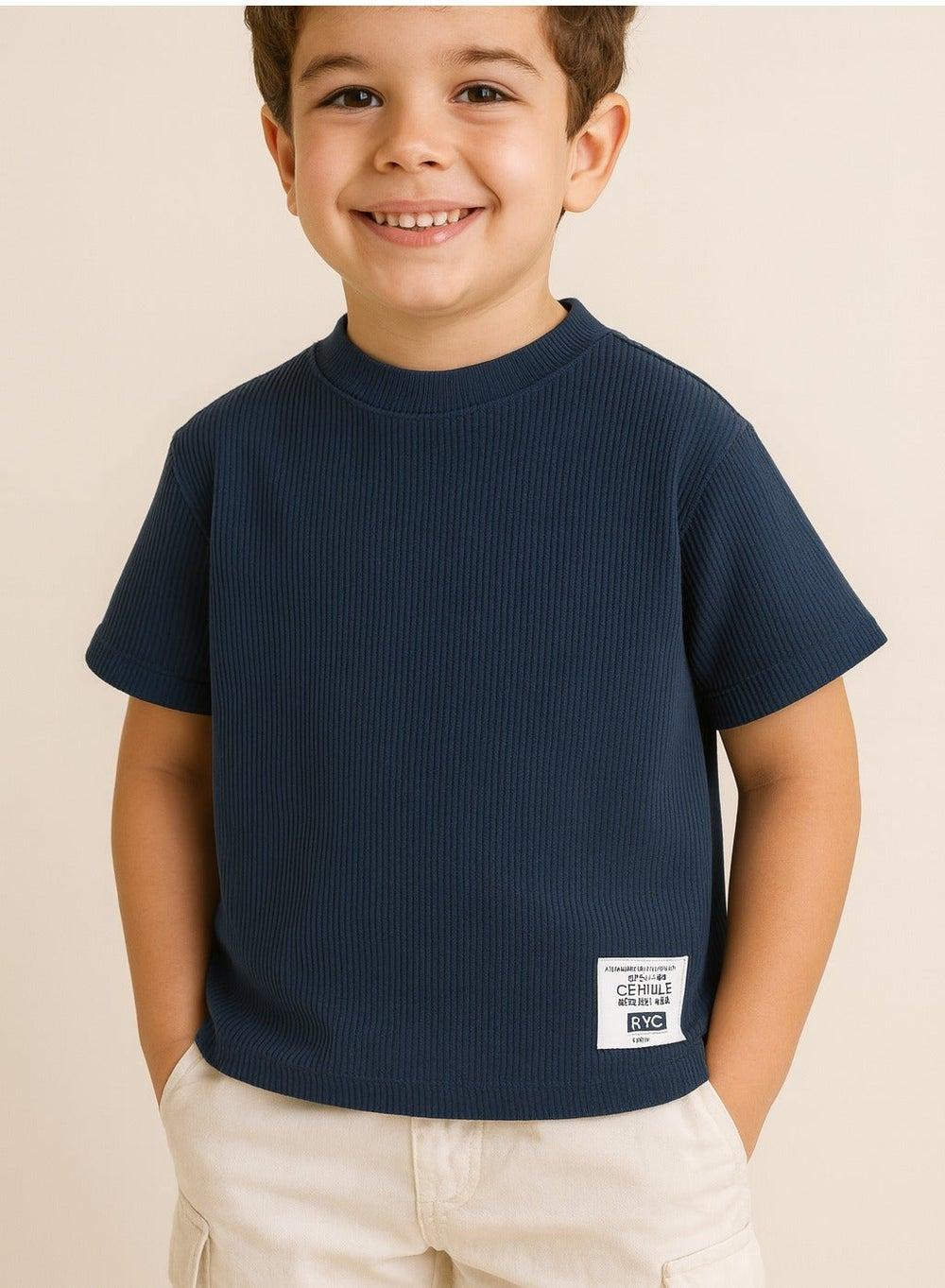 Junior Boys Navy Cotton Crew Neck T-Shirt - Image 1