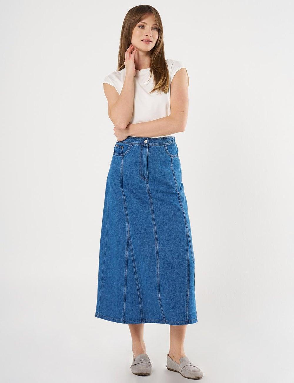 Indigo Patchwork Denim Maxi Skirt 93cm - Image 1