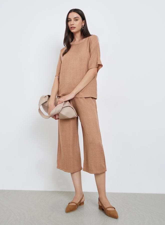 Take Two Brown Co-Ord Top & 3/4 Pants Set - Image 1
