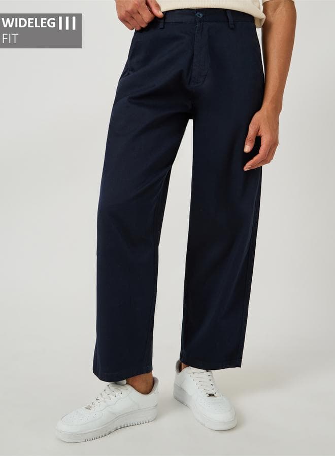 Styli 7011150822 Navy Stretch Satin Wide Leg Chinos - Image 1