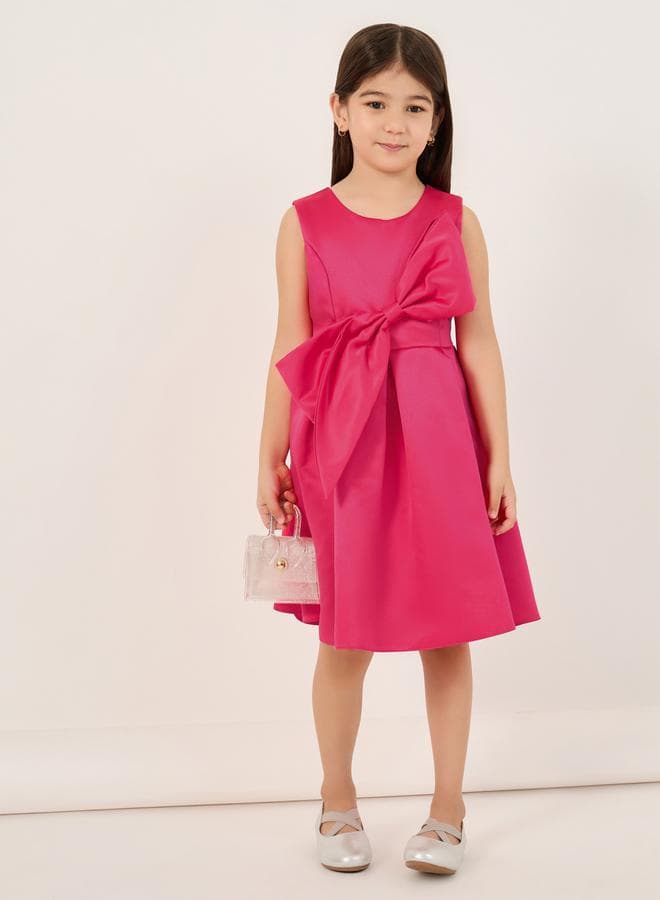 Hot Pink Bow Detail A-Line Dress 2112212728Pink - Image 1