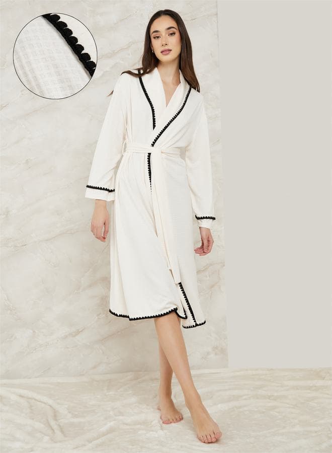 Cream Contrast Stitch Waffle Robe 7006808511 - Image 1