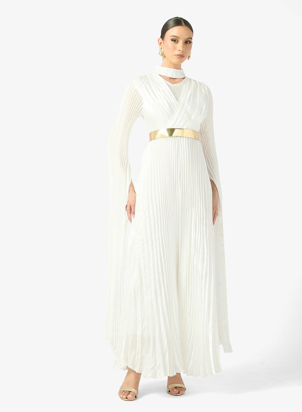 White Maxi Wrap Dress with Exaggerated Slit Sleeves Clt255006 - Image 1