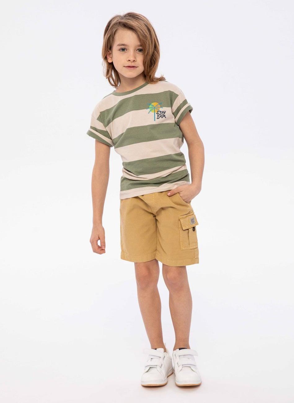 Boys Beige Combat Shorts Elastic Waist Cotton Fit - Image 1