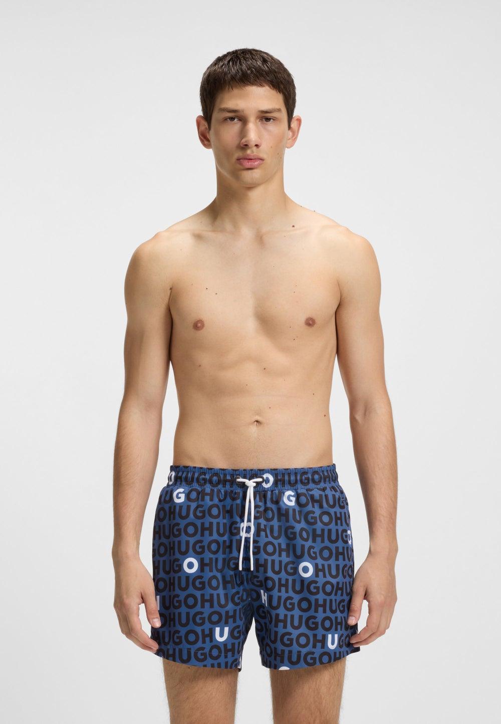HUGO Logo-Print Drawcord Swim Shorts 50535412422 - Image 1