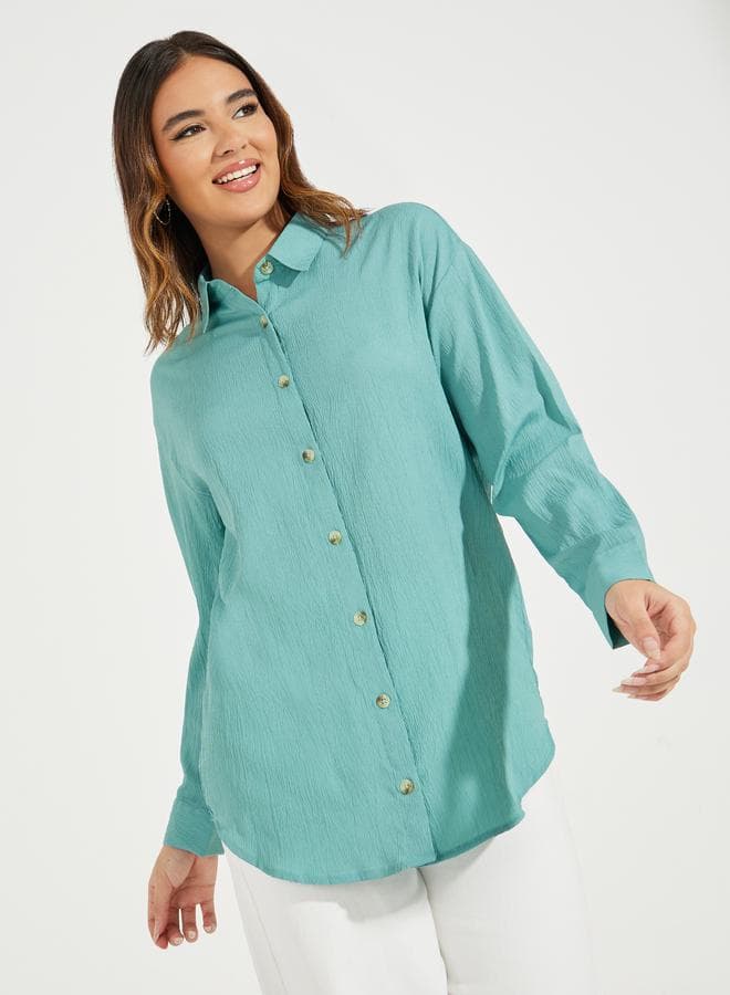 Oversized Textured Longline Button Shirt 7008616834 - Image 1