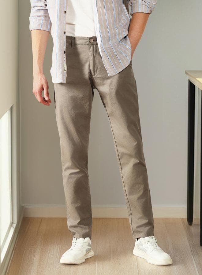 Men’s Mid Khaki Slim Fit Cotton Chinos Trouser - Image 1