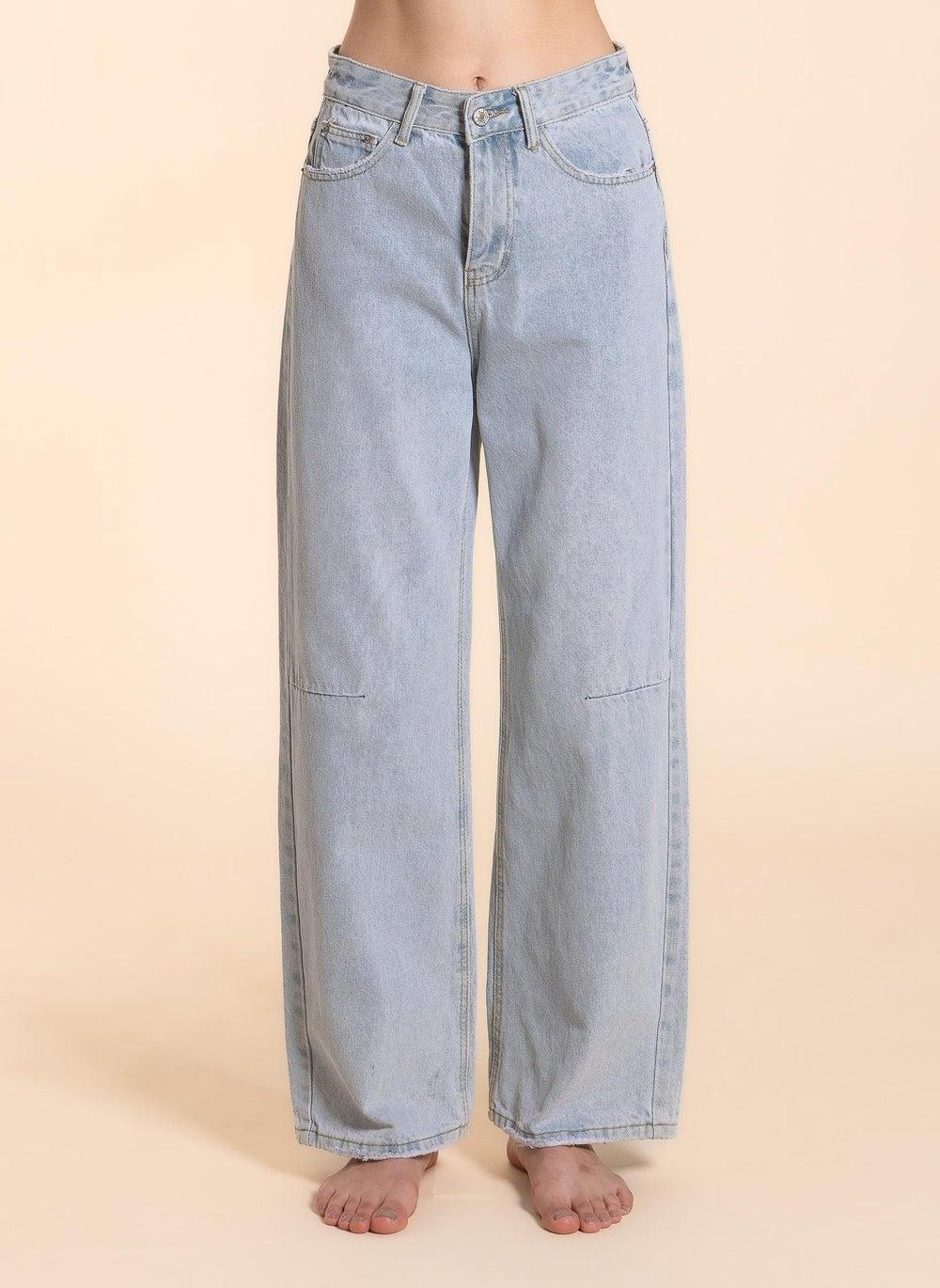 Light Blue Detailed Wide-Leg Jeans High Rise Fit - Image 1