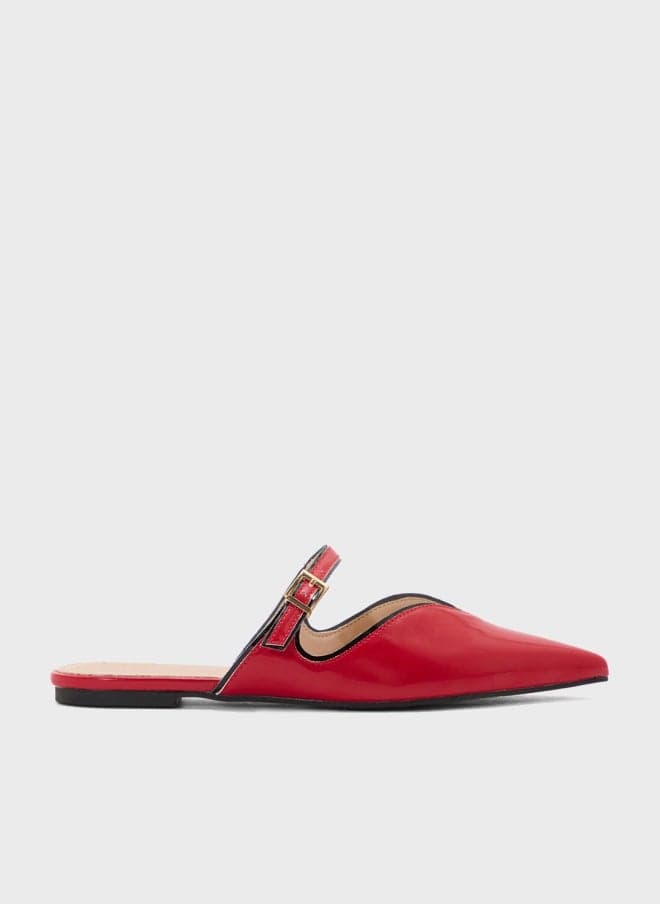 Sizzle Red Pointy Toe Mule Flats - Image 1