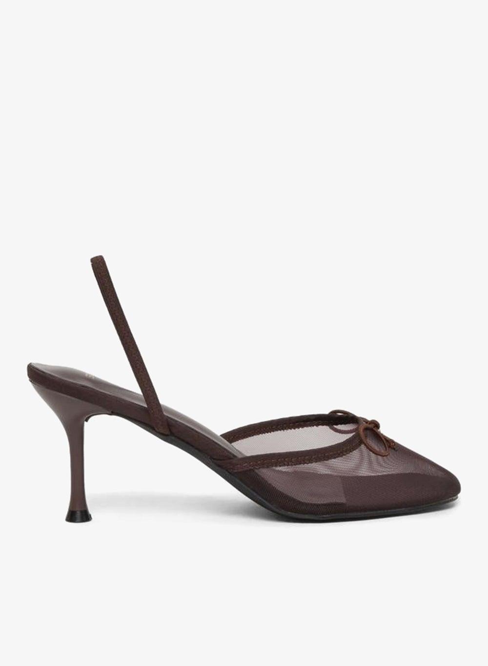 Burgundy Mesh Slingback Stiletto Heels - Image 1