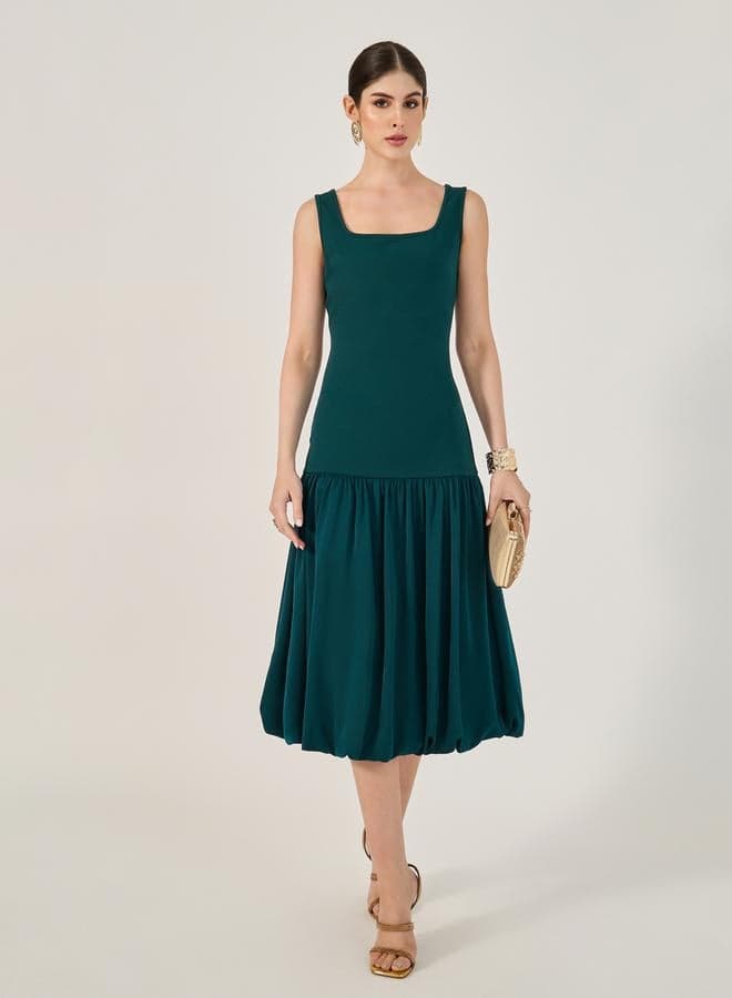 Styli Square Neck Sleeveless Midi Dress 7011711734Teal - Image 1