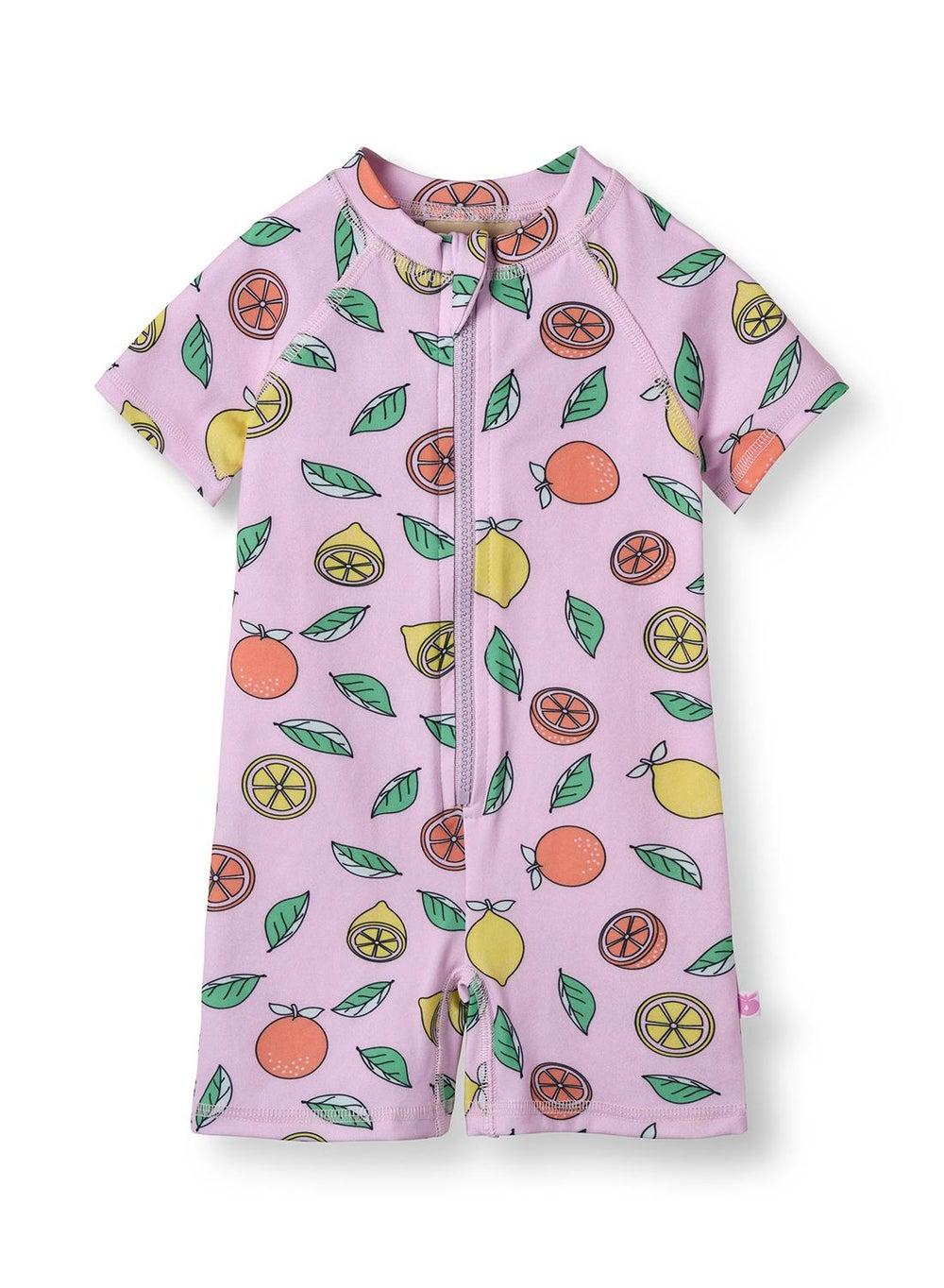UV50 Citrus Print Kids Swimsuit Pink Lavender - Image 1