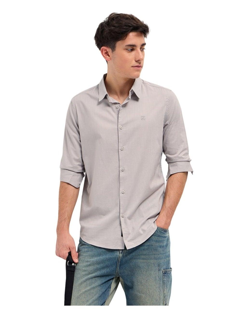 Men’s Grey Cotton Shirt Slim Fit Long Sleeve Classic - Image 1