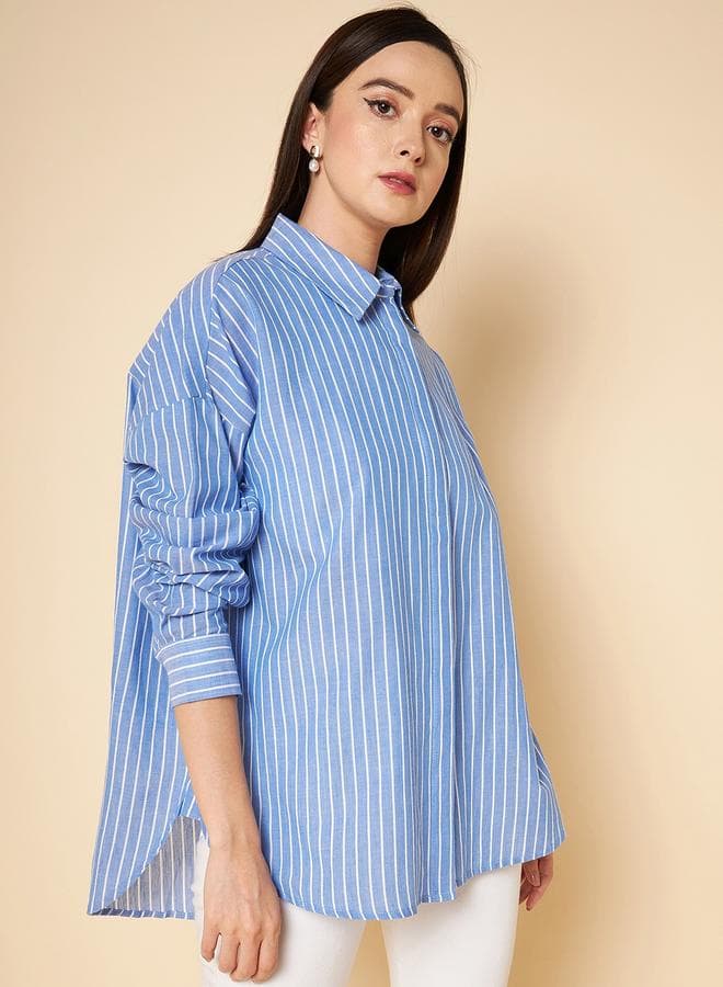 Women’s Blue Cotton Button-Down Shirt Classic Solid - Image 1