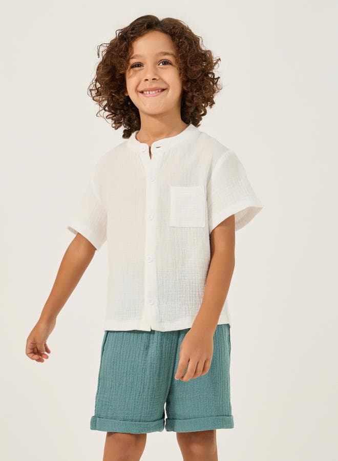 Boys Textured Mandarin Collar Shirt & Shorts Set 2112232620 - Image 1