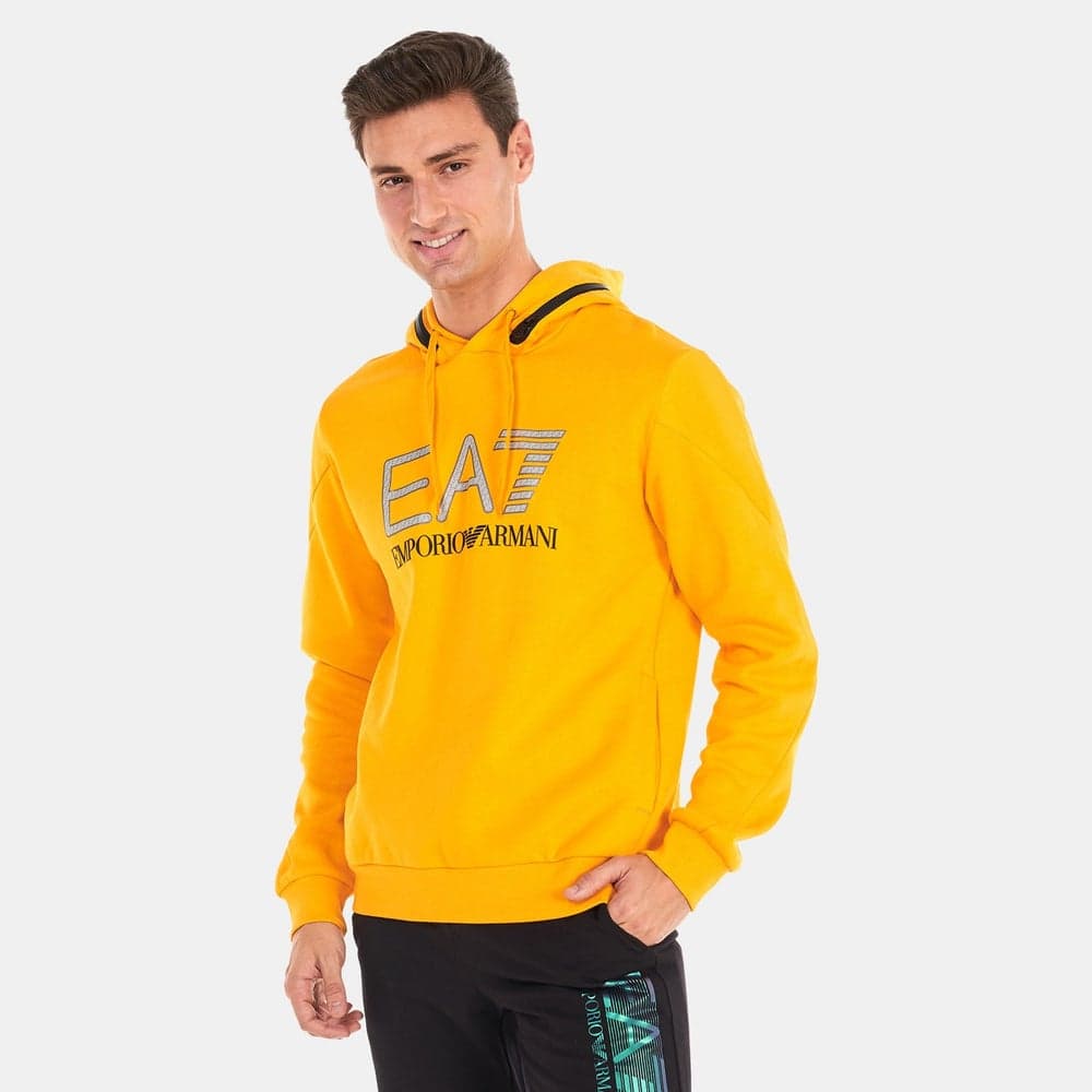 Men’s Graphic Train Hoodie Yellow Cotton Blend Pullover - Image 1