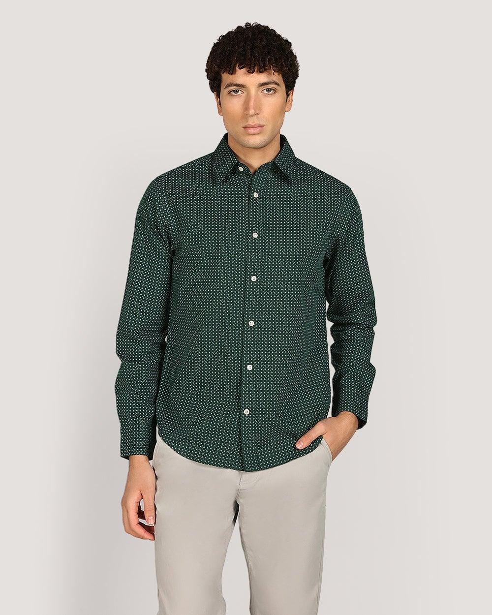 GANT Tartan Green Micro Print Regular Shirt - Image 1