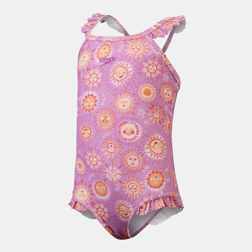 Girls Digital Frill Thinstrap Swimsuit Purple - Image 1