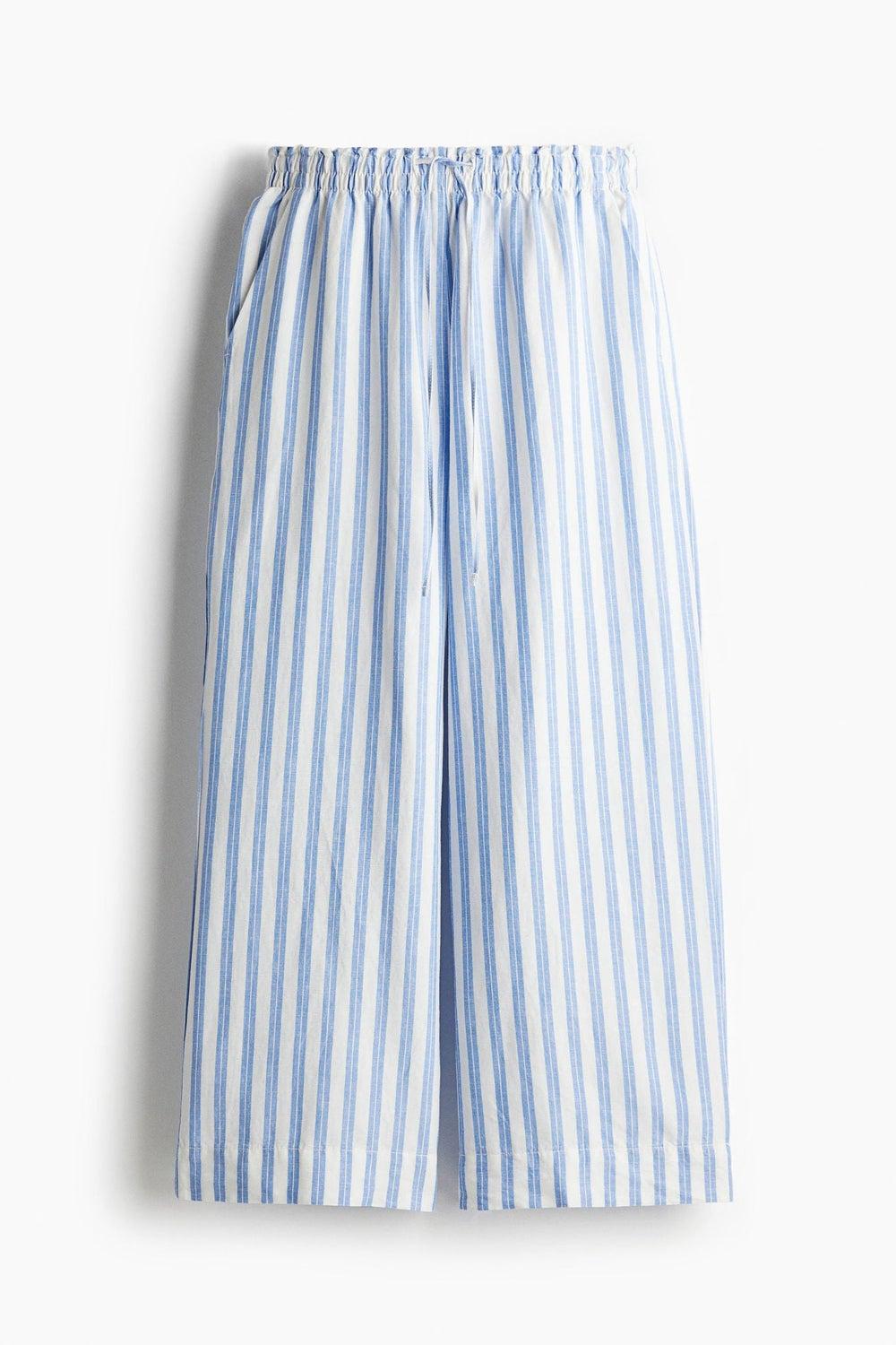 Linen-Blend Cropped Trousers with Smocked Waist - Image 1