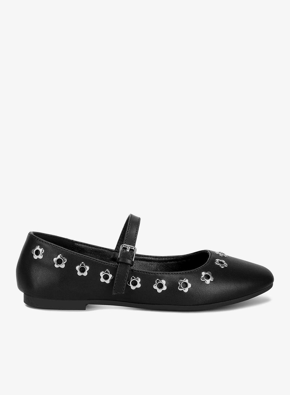 Black Floral Eyelet Ballerinas Sh4914 - Image 1