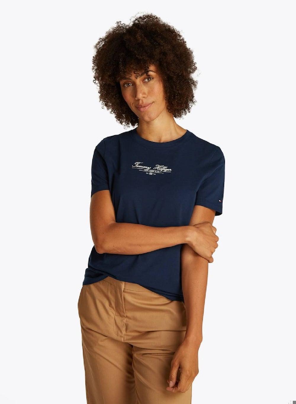 Reg Script C Nk Tee C1G Navy Cotton T-Shirt - Image 1