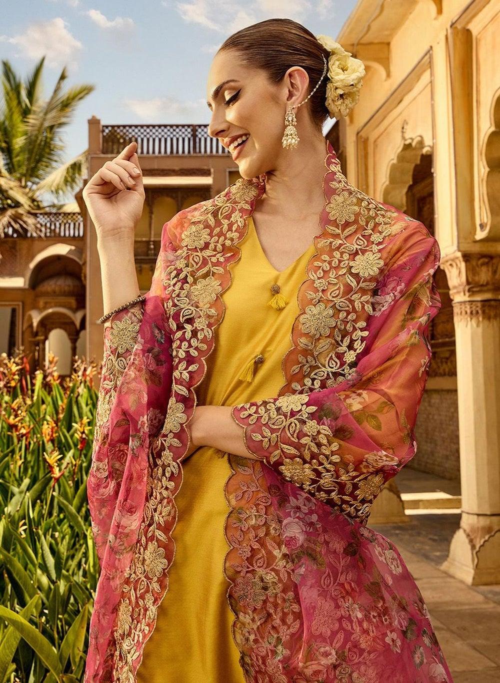 Yellow Self-Design Palazzo Kurta Set Poly Viscose - Image 1