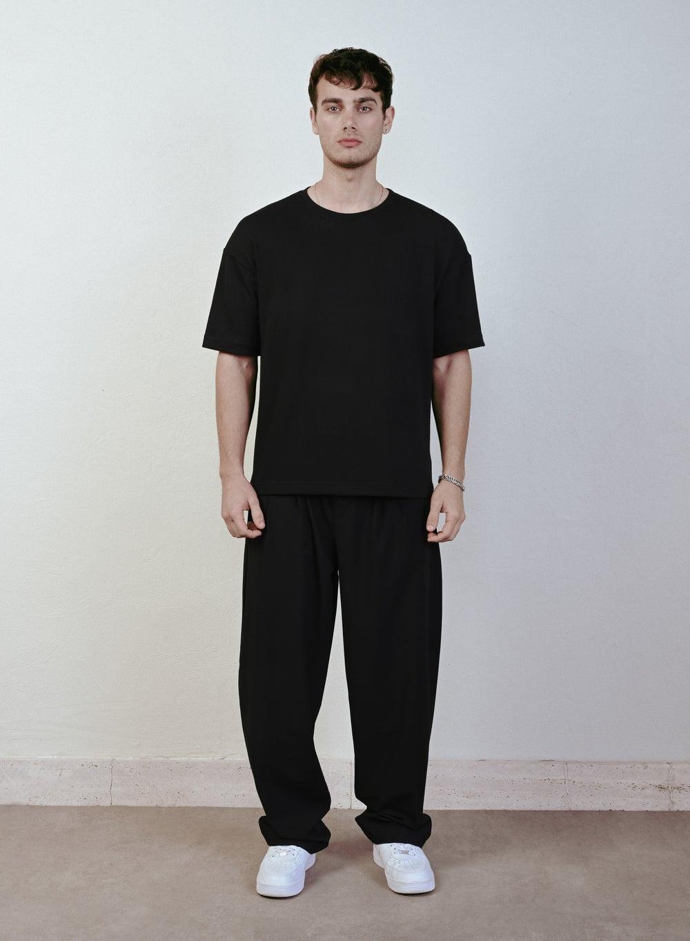 Men’s Black Crew Neck Relaxed Fit T-Shirt - Image 1