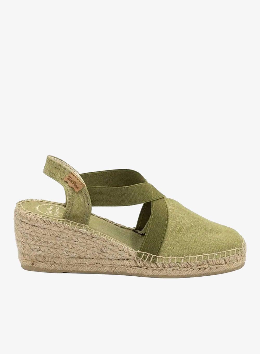 TER Olive Linen Espadrille Wedge Heels - Image 1