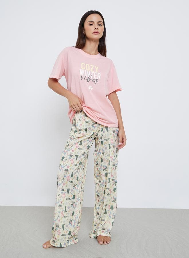 Styli Winter Vibes Graphic Tee & Pyjama Set - Image 1