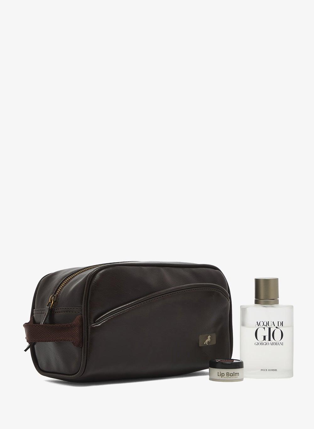 Phk102 Spacious Brown Zip Toiletry Wash Bag - Image 1