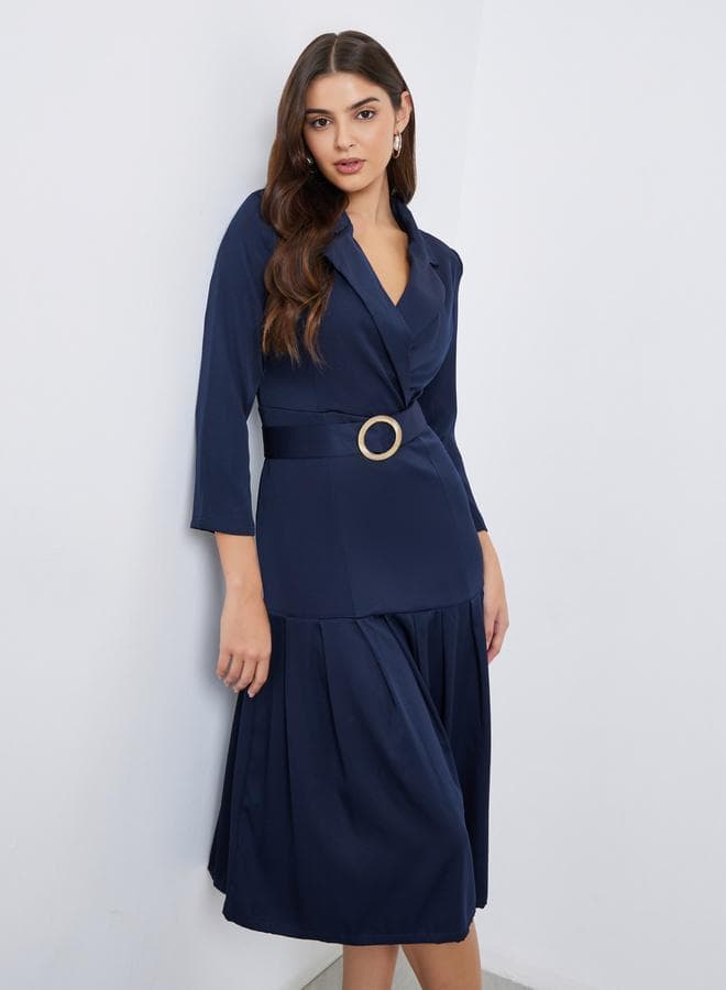 Styli Navy Wrap Blazer Midi Dress Classic Fit - Image 1