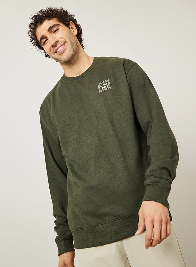 Olive Minimal Print Relaxed Fit Sweatshirt 7005784025 - Image 1