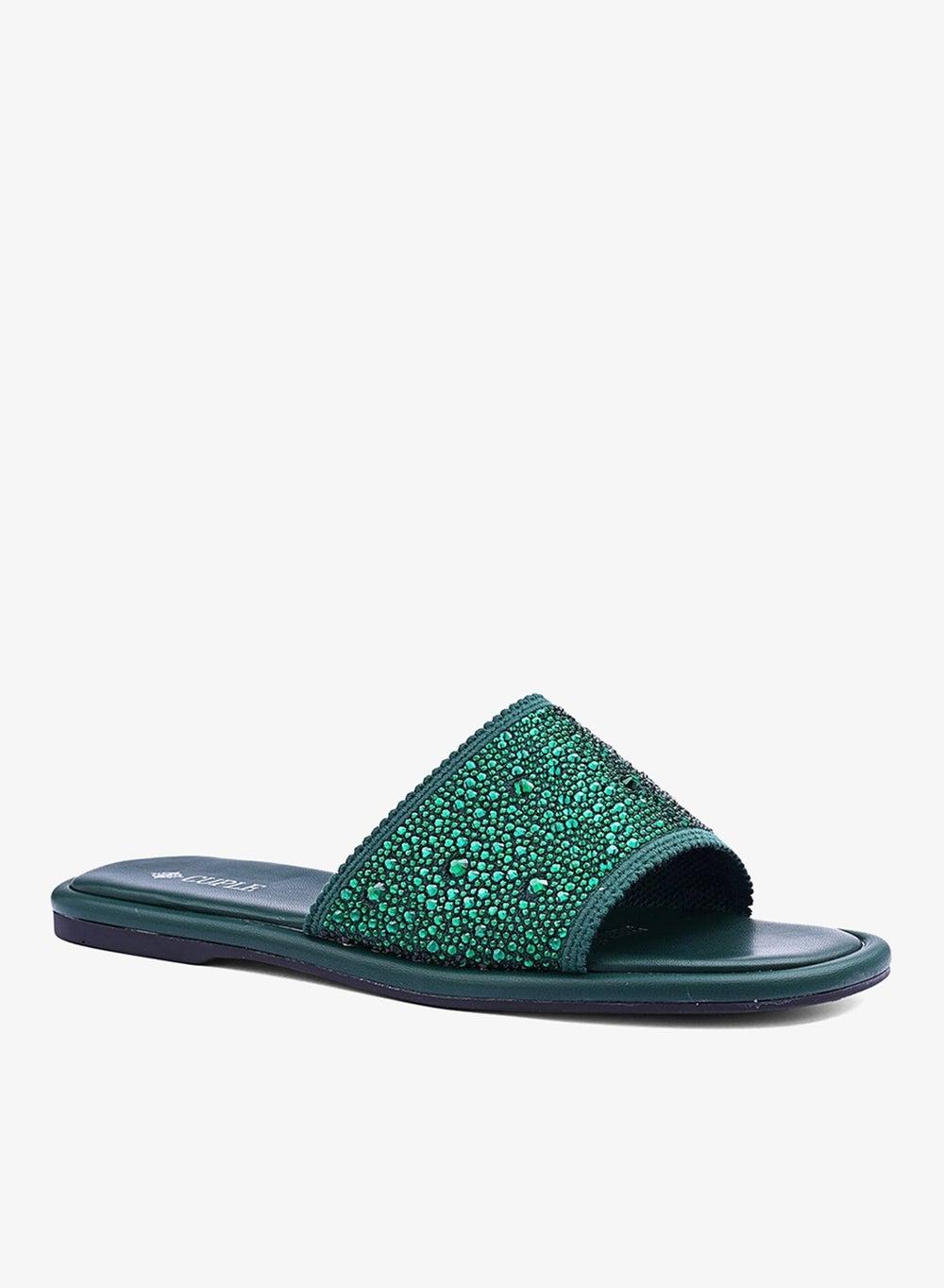 Women’s Green Wide Strap Flat Slip-On Sandals - Image 1