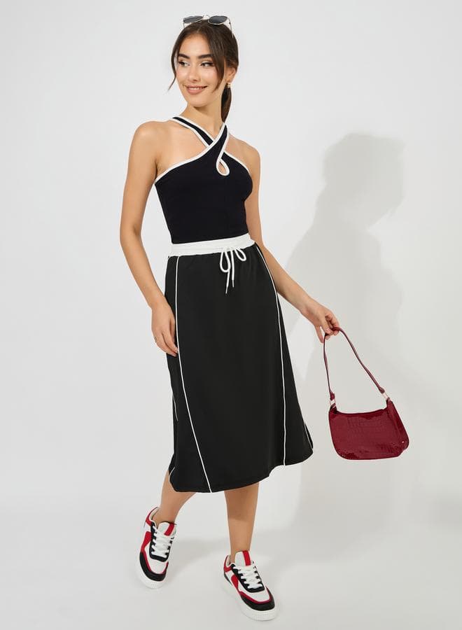 Styli Black Piping Detail Midi Skirt 7008749301 - Image 1