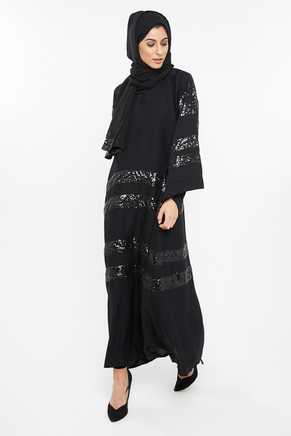 Retro Sequin Stripe Abaya AJ144A with Sheila - Image 1