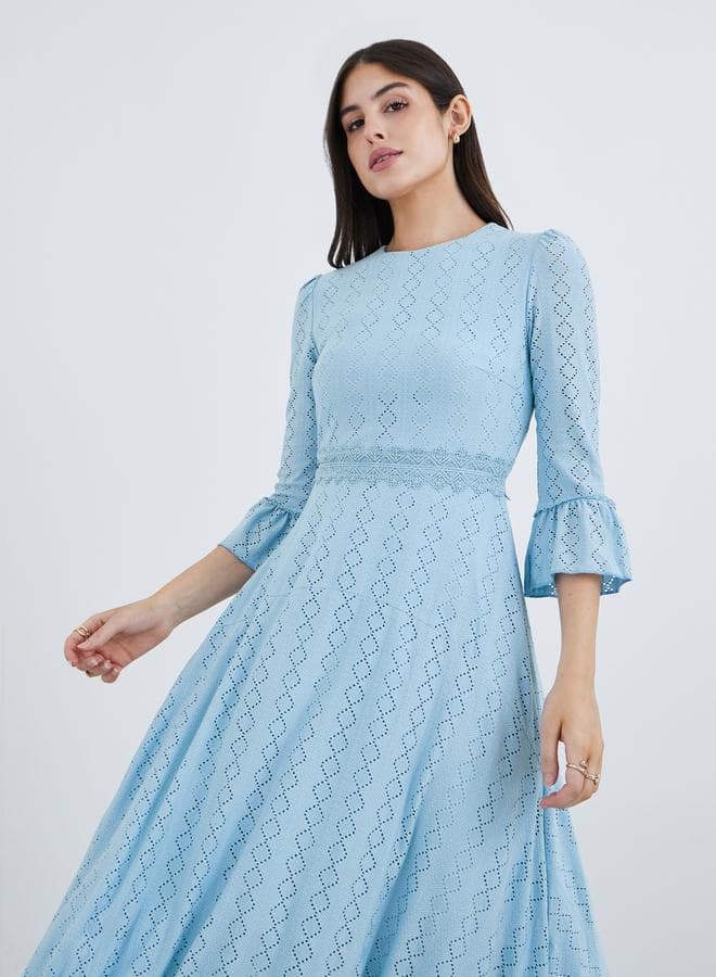 Sky Blue Asymmetric Hem A-Line Midi Dress - Image 1