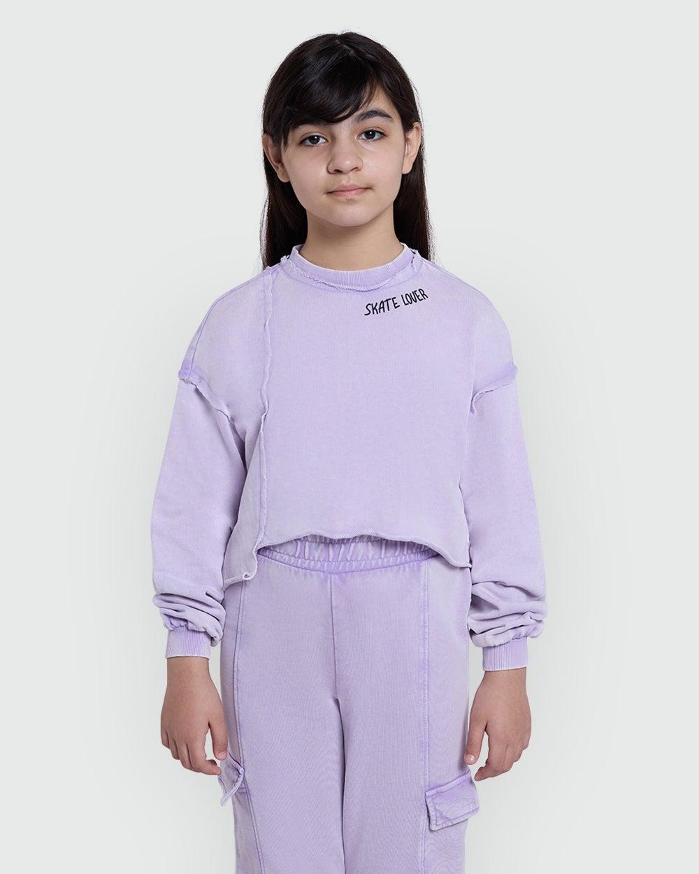 Girls Lilac Breeze Cotton Crewneck Sweatshirt - Image 1