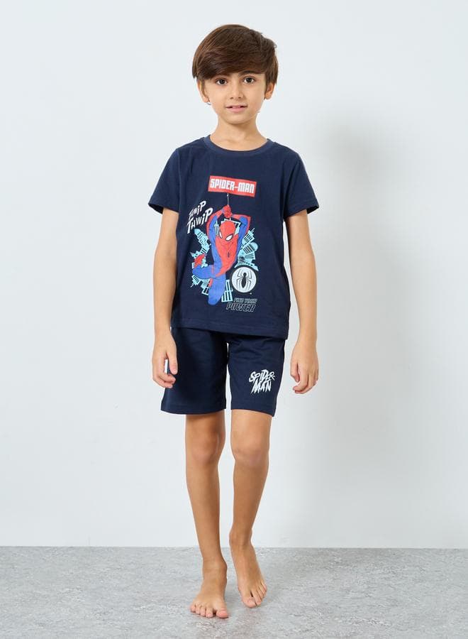 Boys Spider-Man Cotton T-Shirt & Shorts Set Blue - Image 1